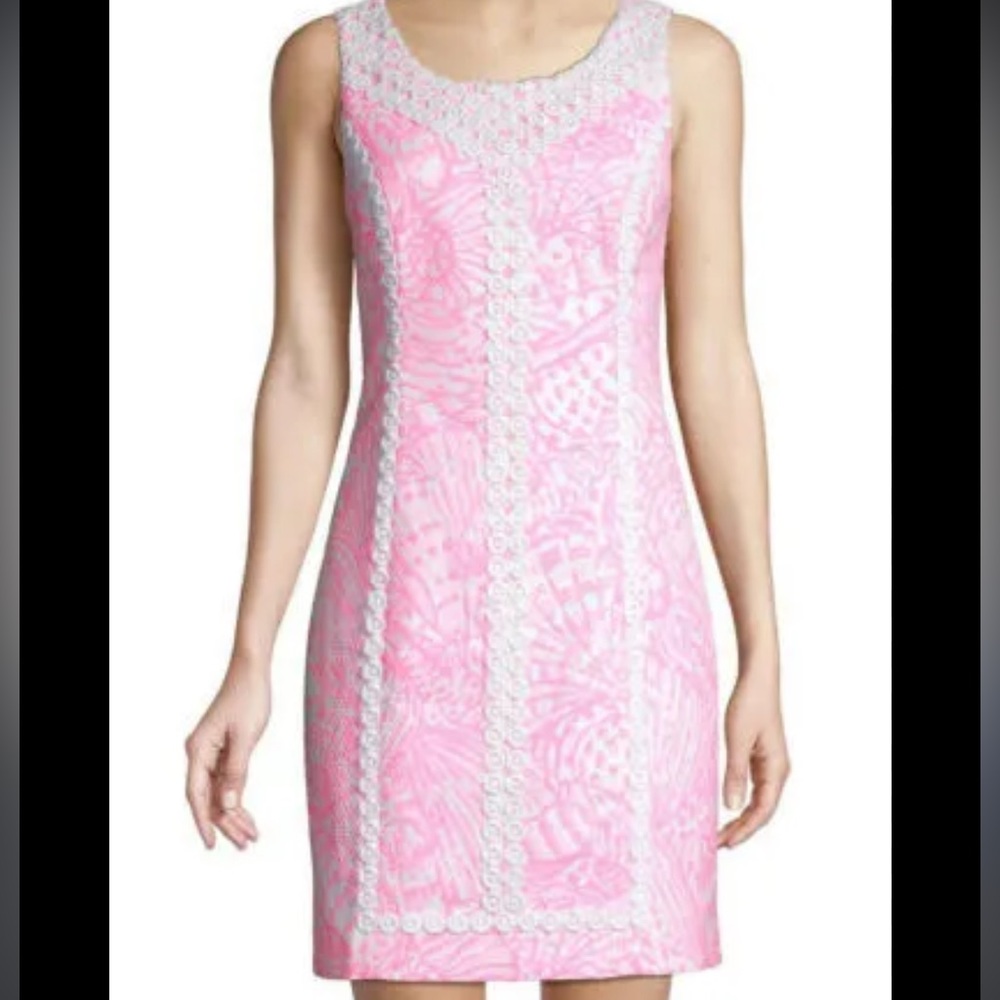 Lilly Pulitzer Size 0 Pink Coral Lace Shift Dress with Pearl Accents